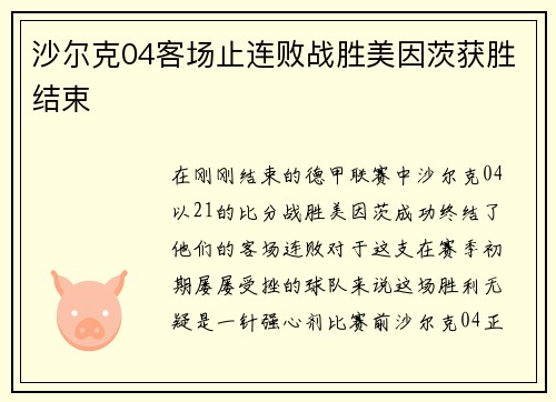 沙尔克04客场止连败战胜美因茨获胜结束