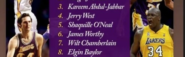 老詹压线入选！奥尼尔转发湖人队史10大巨星：科比居首 自己第五